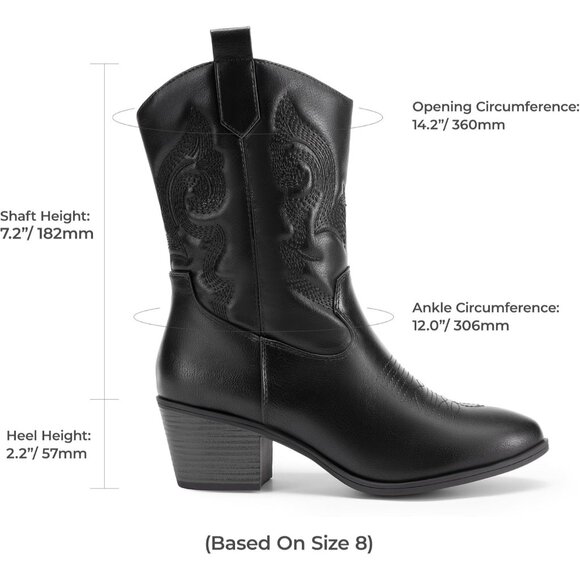 🆕Women All Black Suede leather Embroidered Country Heel Pointed Toe Boot - Picture 5 of 10